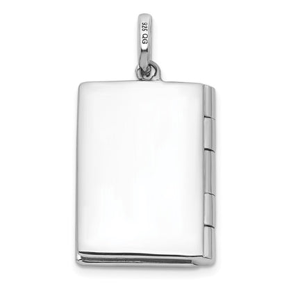 Sterling Silver Rhodium-plated Cubic Zirconia 19mm Book Locket