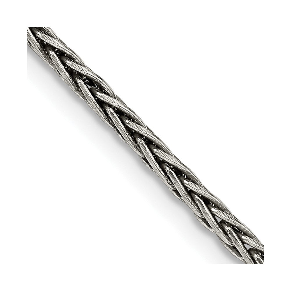 Sterling Silver Antiqued 2.2mm Solid Square Spiga Chain Necklace
