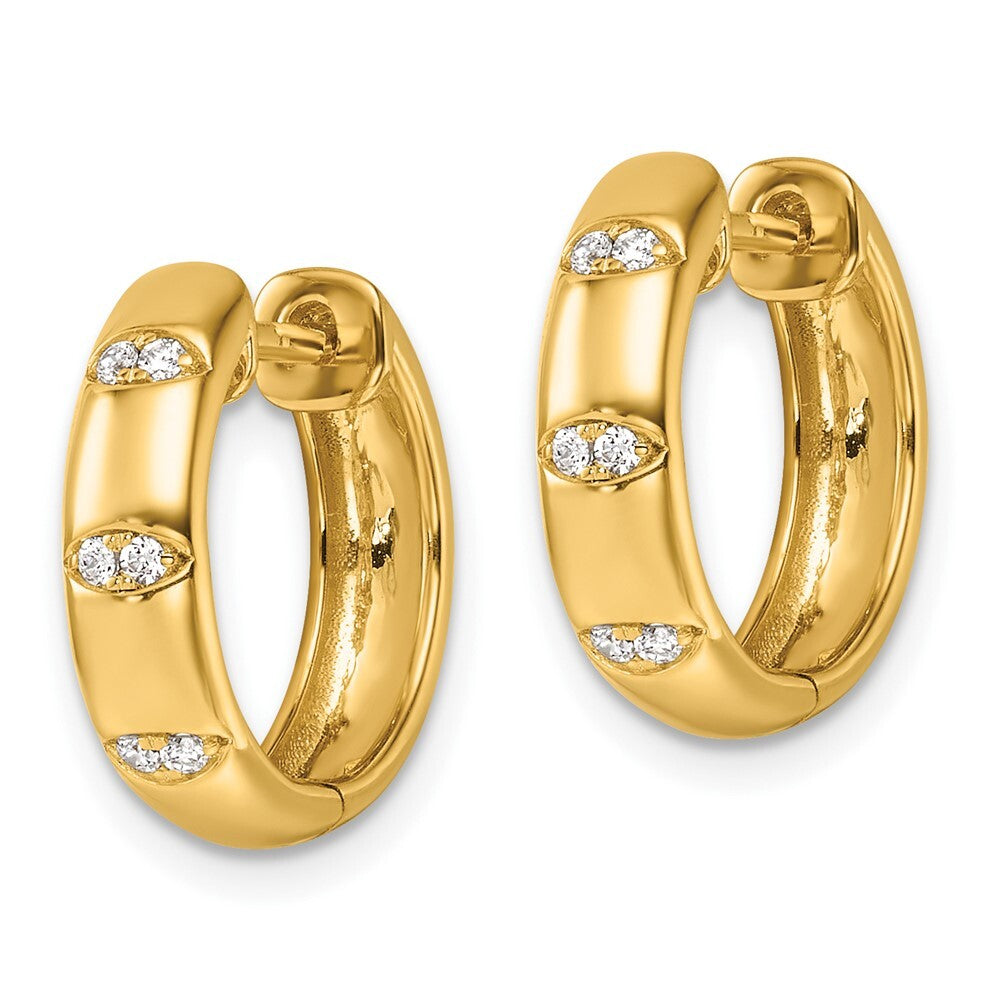 14k Yellow Gold Polished Diamond Fancy Huggie Hoop Earrings