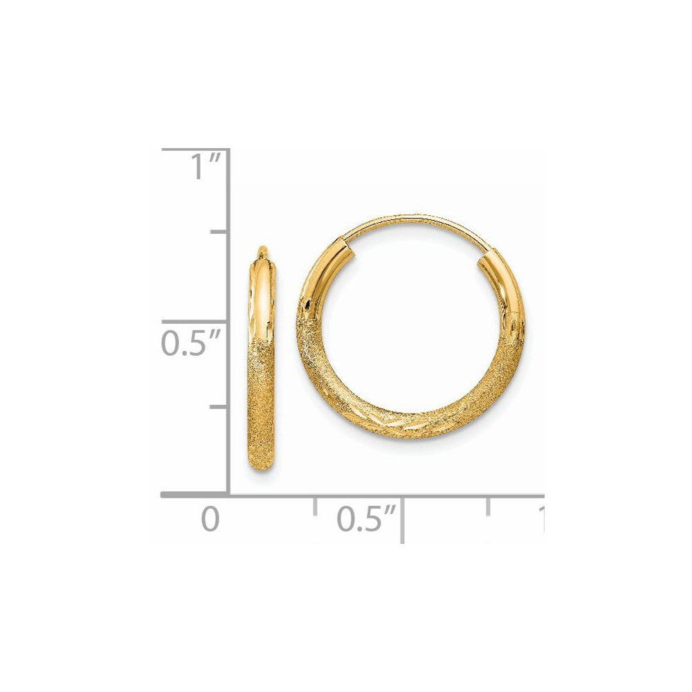 14k Yellow Gold 2mm Satin Diamond-cut Endless Hoop Earrings Gift for Women
