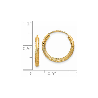 14k Yellow Gold 2mm Satin Diamond-cut Endless Hoop Earrings Gift for Women
