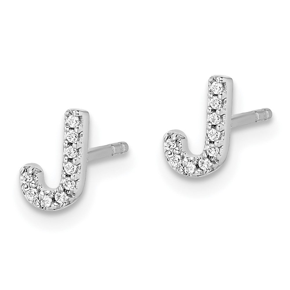 14k White Gold Diamond Initial J Earrings