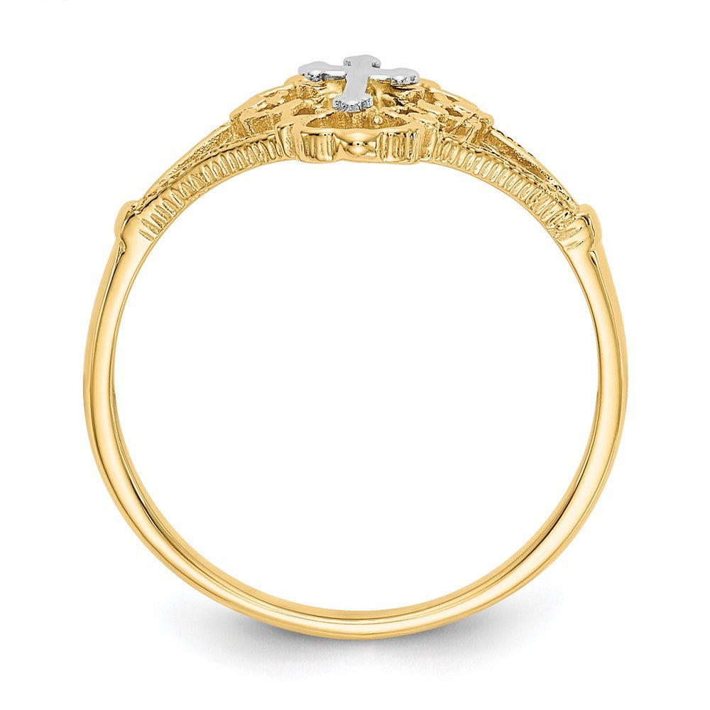 14K Two-tone Gold Diamond Cut Cross Ring