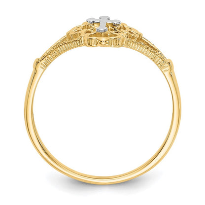 14K Two-tone Gold Diamond Cut Cross Ring