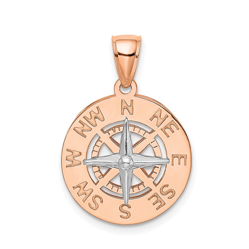 14K White and Rose Gold Rose and Medium Nautical Compass Pendant for Women