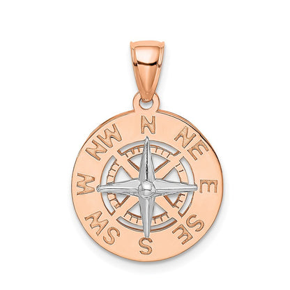 14K White and Rose Gold Rose and Medium Nautical Compass Pendant for Women