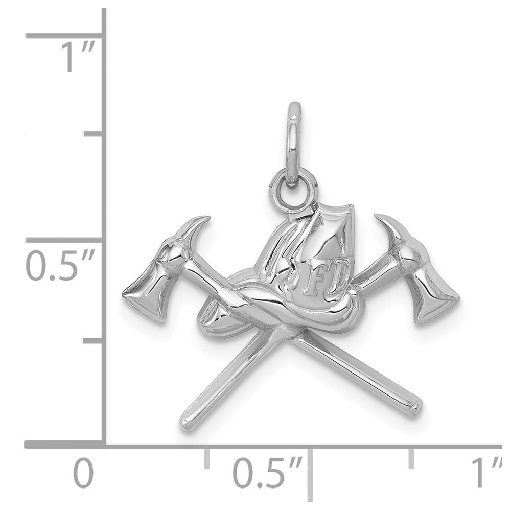 14k White Gold Fire Department Charm Pendant for Women