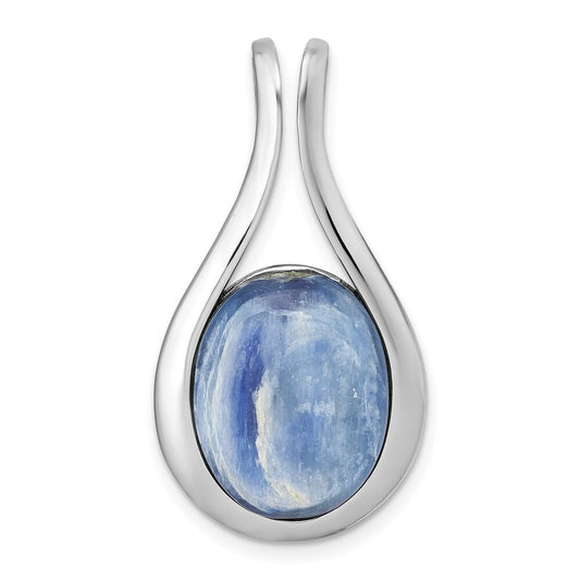Sterling Silver RH-plat Polished Oval Kyanite Teardrop Chain Slide Pendant