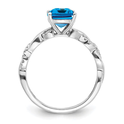 Sterling Silver Rhodium-plated Blue Topaz and Diamond Ring Size 6