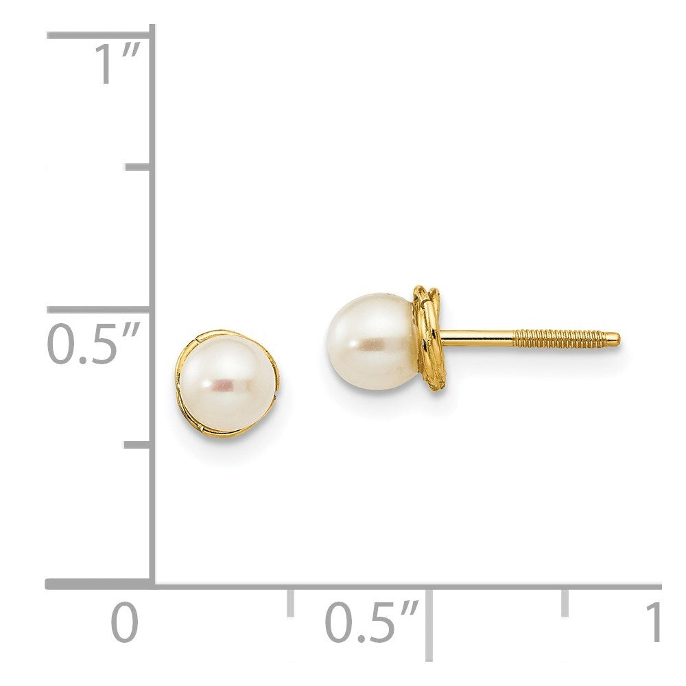 14k Yellow Gold 4-5mm Semi-round FW Cultured Pearl Love Knot Stud Earrings