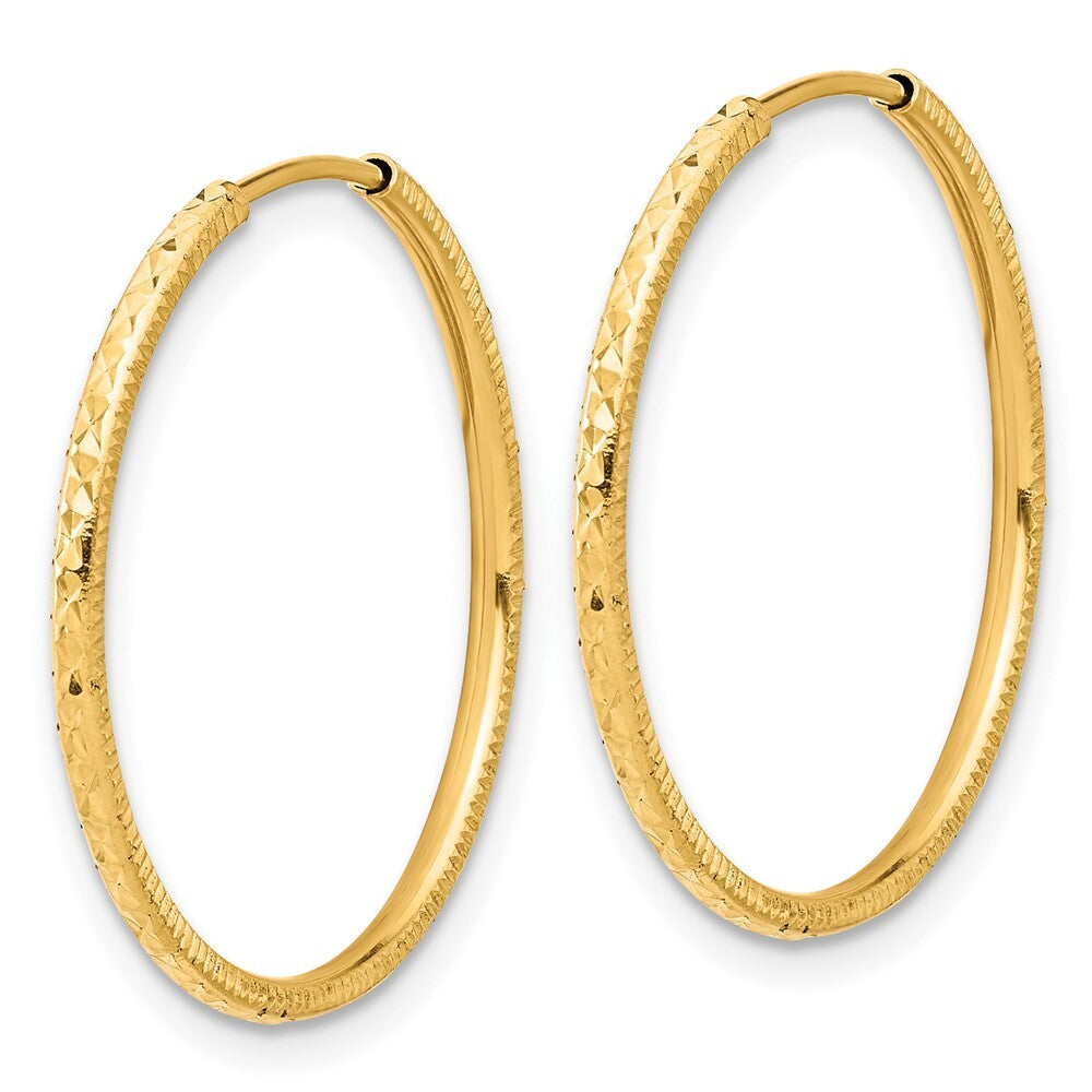 14k Yellow Gold Diamond-Cut 1.50mm Endless Hoop Earrings Gift for Women