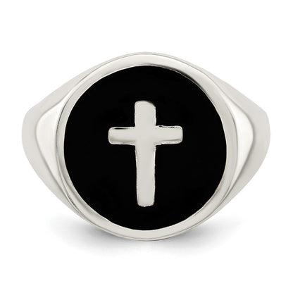 Sterling Silver Rhodium-plated Enameled Cross Ring Size 9