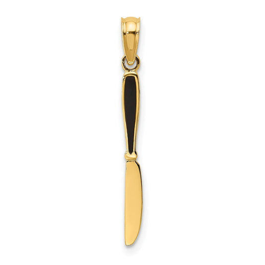 14k Yellow Gold  Black Enamel 3-D Table Knife Charm Pendant for Women