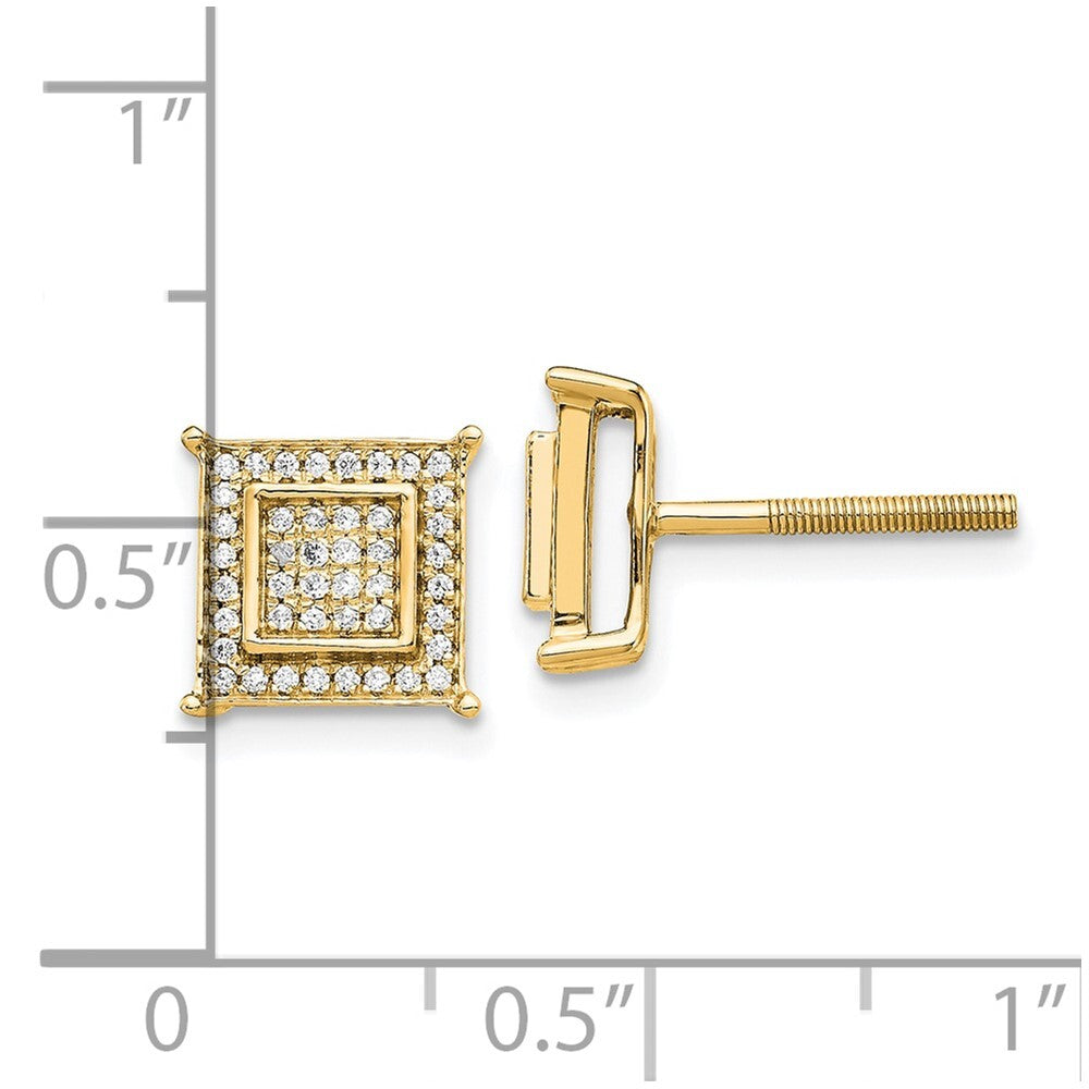 14k Yellow Gold Diamond Small Double Square Bezel Stud Earrings