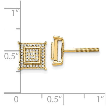14k Yellow Gold Diamond Small Double Square Bezel Stud Earrings