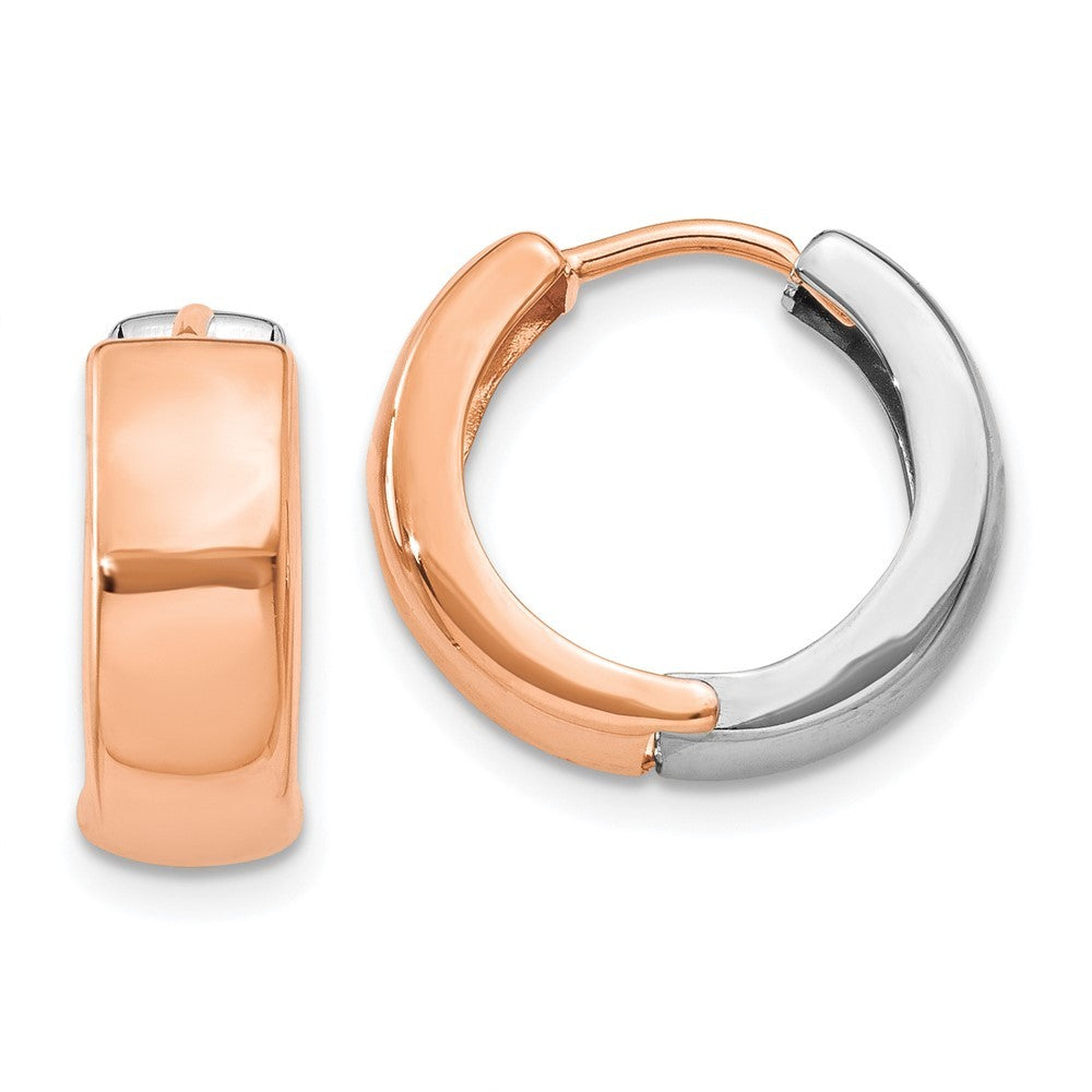 14k Two-tone Gold White and Rose Gold Hinged Hoop Earrings