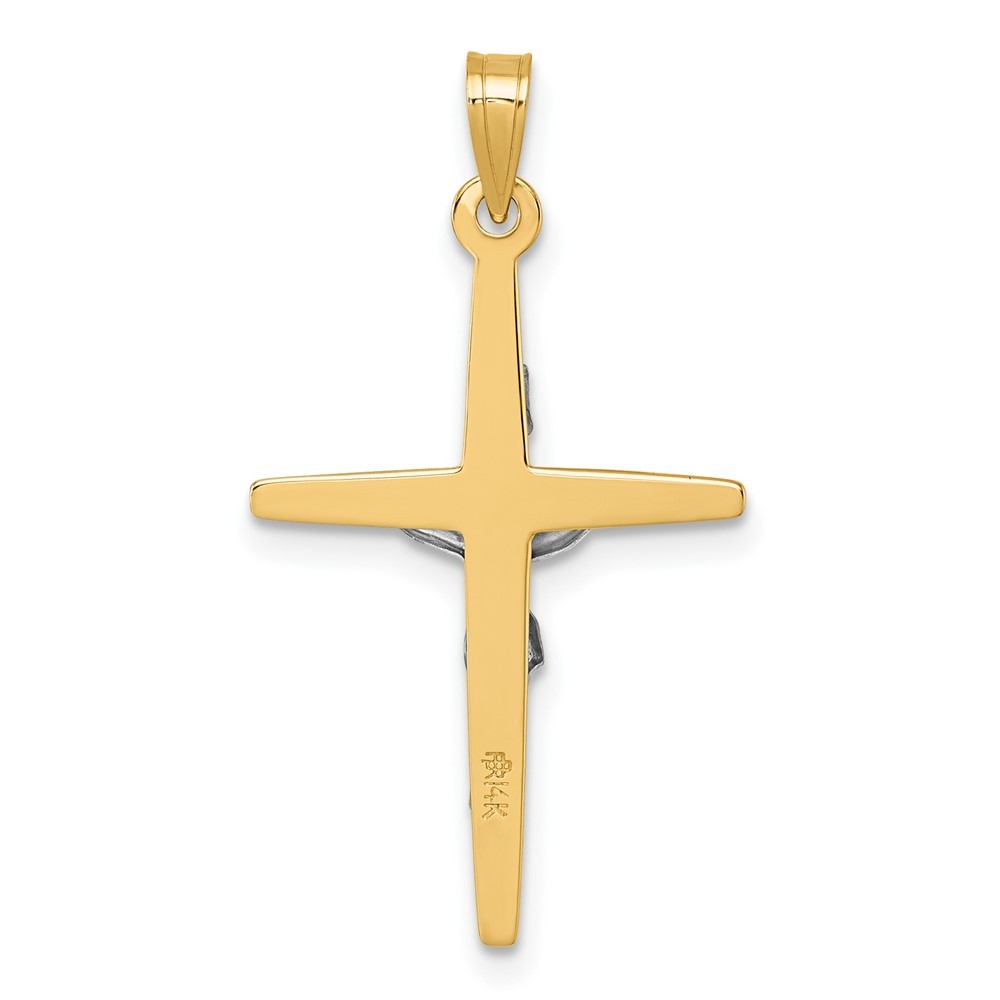14k Yellow Gold with White Rhodium Polished INRI Crucifix Cross Pendant