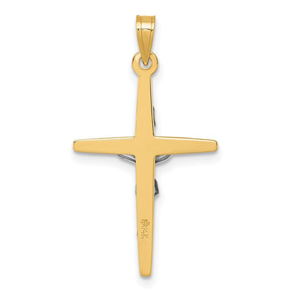 14k Yellow Gold with White Rhodium Polished INRI Crucifix Cross Pendant