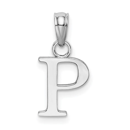 14k White Gold Polished Block Letter P Initial Pendant for Women
