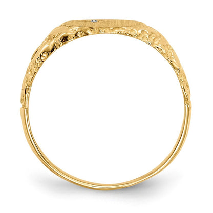 14K Yellow Gold 11.0x9.0mm Closed Back AA Diamond Signet Ring
