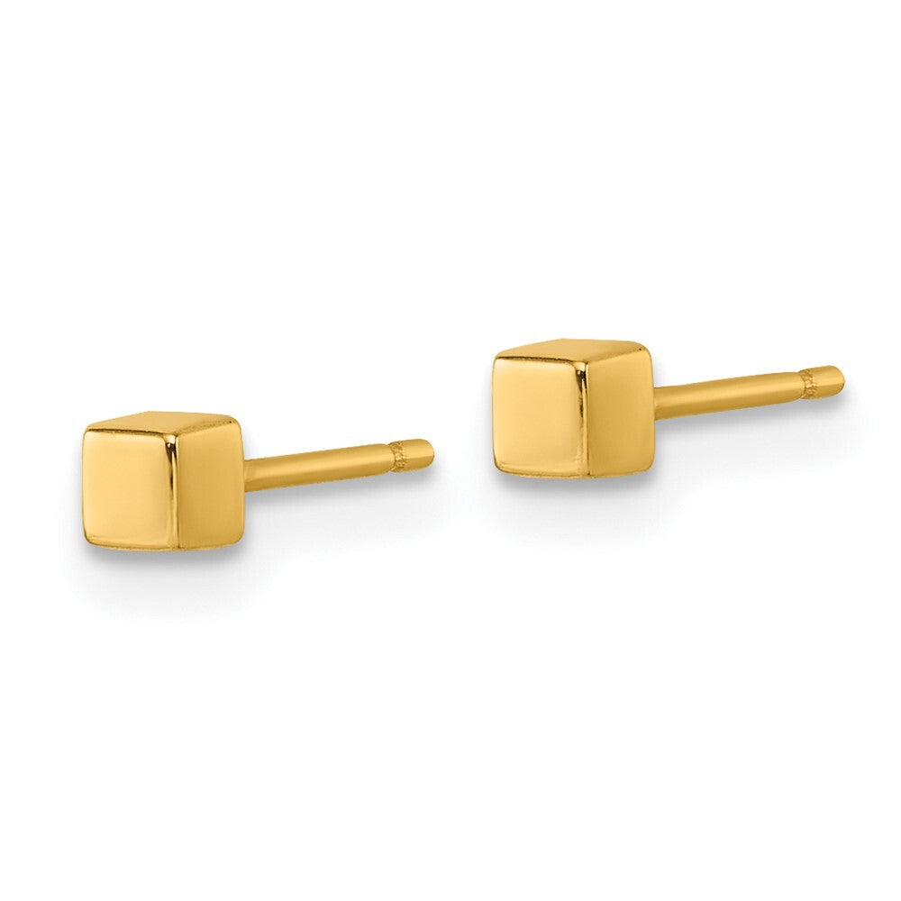 14k Yellow Gold Polished 3mm Cube Stud Earrings Gift for Women