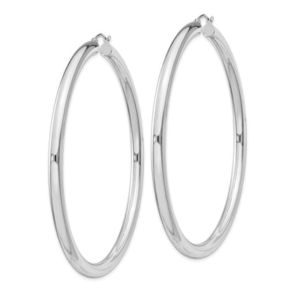 Sterling Silver Rhodium-plated 4mm Round Hoop Earrings