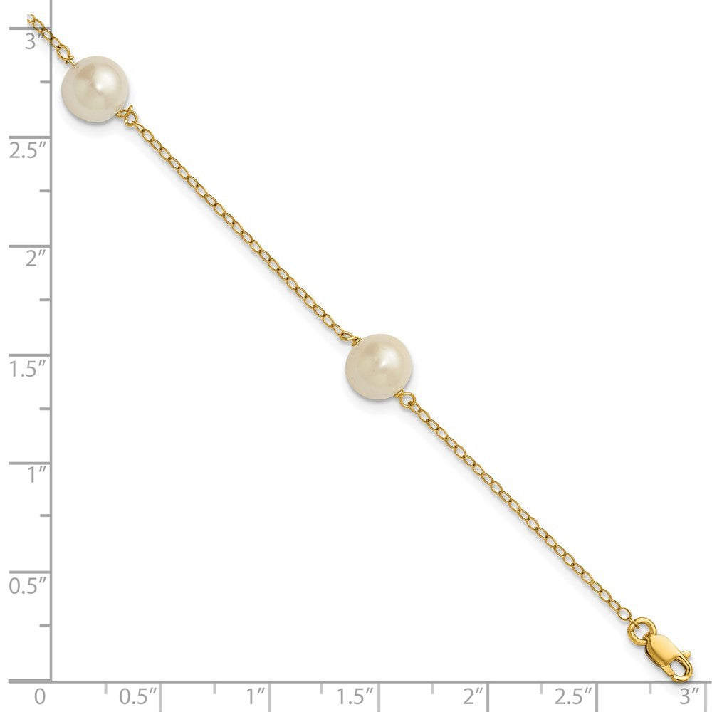 14k Gold 7mm Near-Round Freshwater Cultured Pearl 3-Station 7.25" Bracelet
