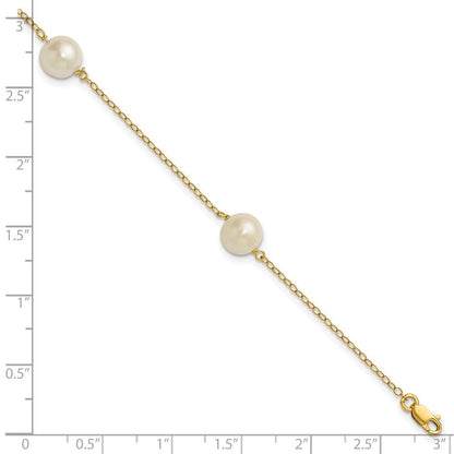 14k Gold 7mm Near-Round Freshwater Cultured Pearl 3-Station 7.25" Bracelet