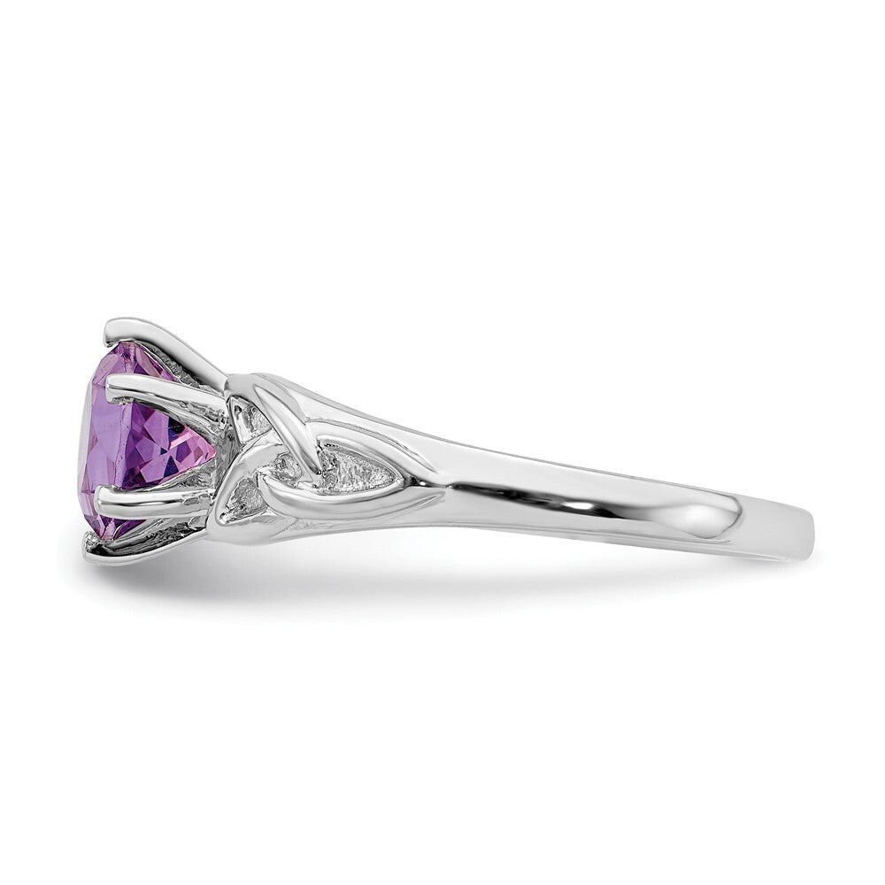 Sterling Silver Rhodium-plated Amethyst Celtic Trinity Ring Size 6