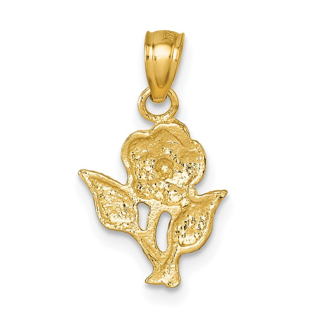 14k Yellow Gold Polished Diamond-cut Rose Charm Pendant