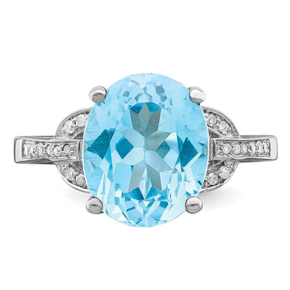 Sterling Silver Rhodium Sky Blue Topaz & Diamond Ring Size 7