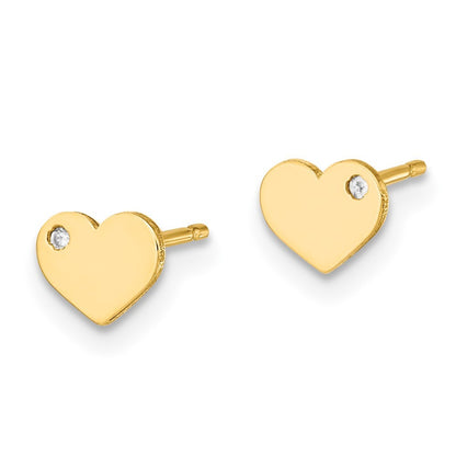 14k Yellow Gold Polished Cubic Zirconia Heart Stud Earrings Gift for Women