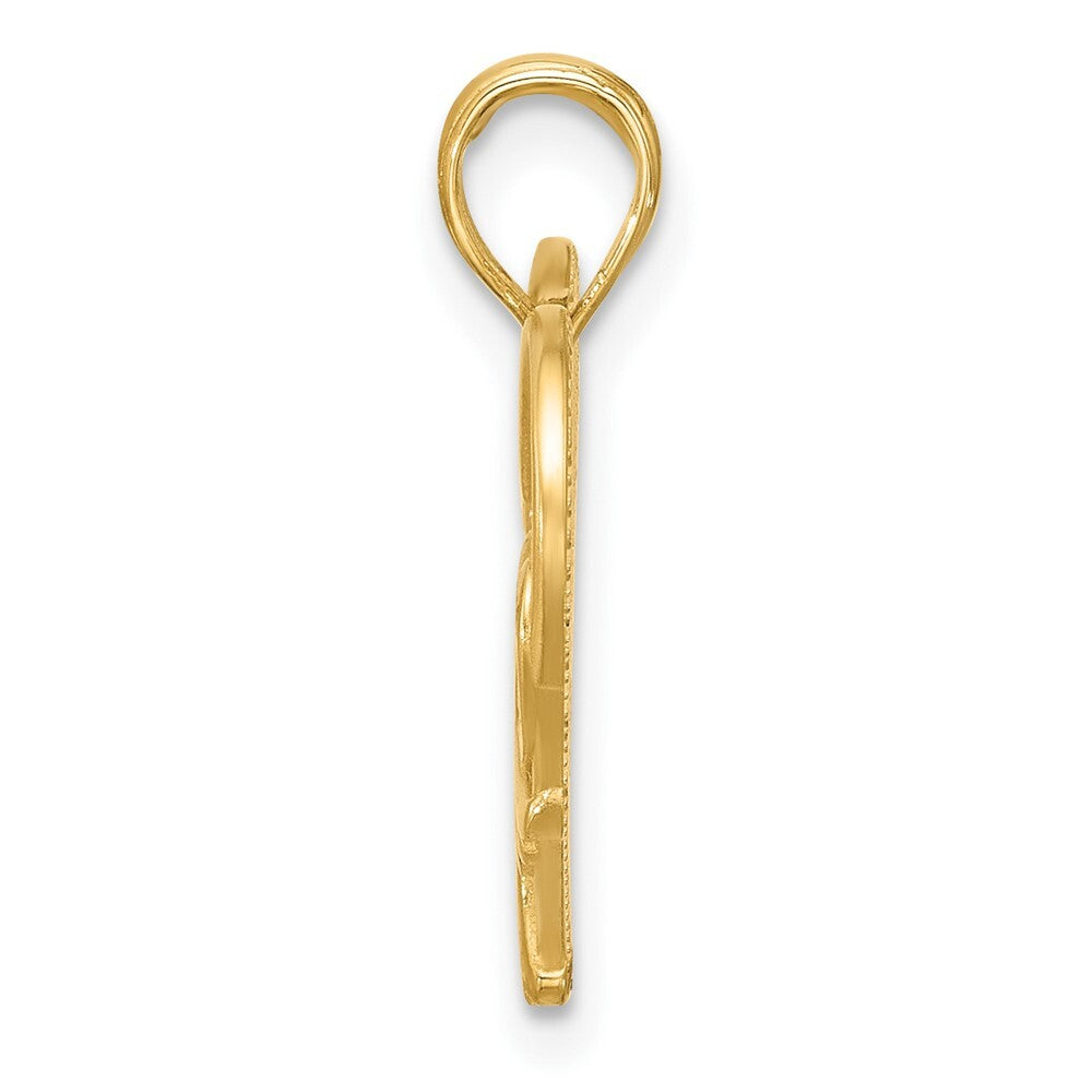 14k Yellow Gold Polished and Brushed Fancy Heart Charm Pendant for Women