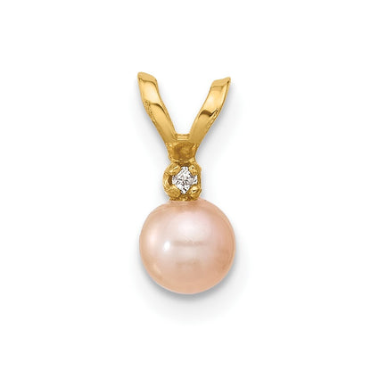 14k Yellow Gold 4-5mm Pink Near-Round Freshwater Cultured Pearl CZ Pendant