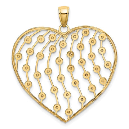 14k Yellow Gold with White Rhodium Diamond-cut Large Heart Pendant