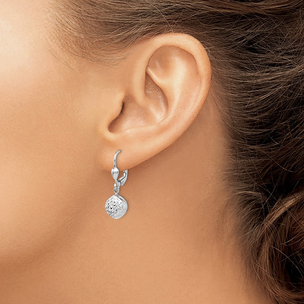 14k White Gold Polished Diamond-Cut Drop Dangle Earrings