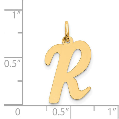 14k Yellow Gold Large Script Letter R Initial Charm Pendant for Women