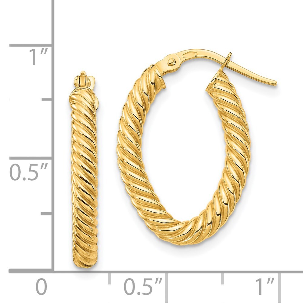 14k Yellow Gold Small 3mm Textured Oval Hoop Earrings Gift for Women