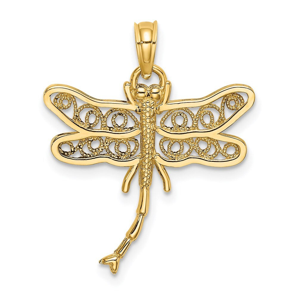 14k Yellow Gold Dragonfly Beaded Filigree Wings Charm