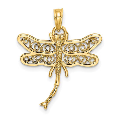 14k Yellow Gold Dragonfly Beaded Filigree Wings Charm
