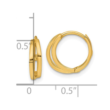 14k Yellow Gold Polished Fancy Double Round Hinged Hoop Earrings
