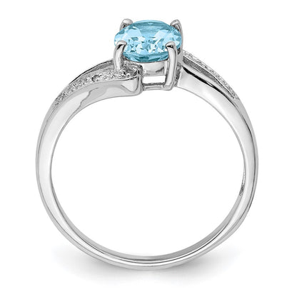 Sterling Silver Rhodium Light Swiss Blue Topaz & Diamond Ring Size 7