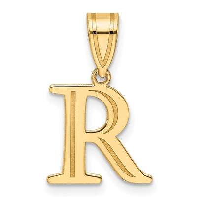 14k Yellow Gold Polished Etched Letter R Initial Pendant