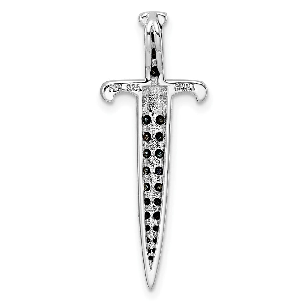 Sterling Silver Black/White Rhodium-plated Black Cubic Zirconia Sword Pendant