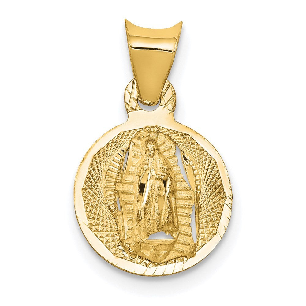 14k Yellow Gold Polished Diamond-Cut Lady Of Guadalupe Circle Pendant
