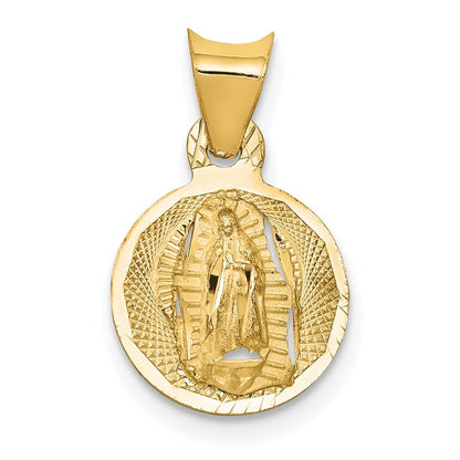 14k Yellow Gold Polished Diamond-Cut Lady Of Guadalupe Circle Pendant