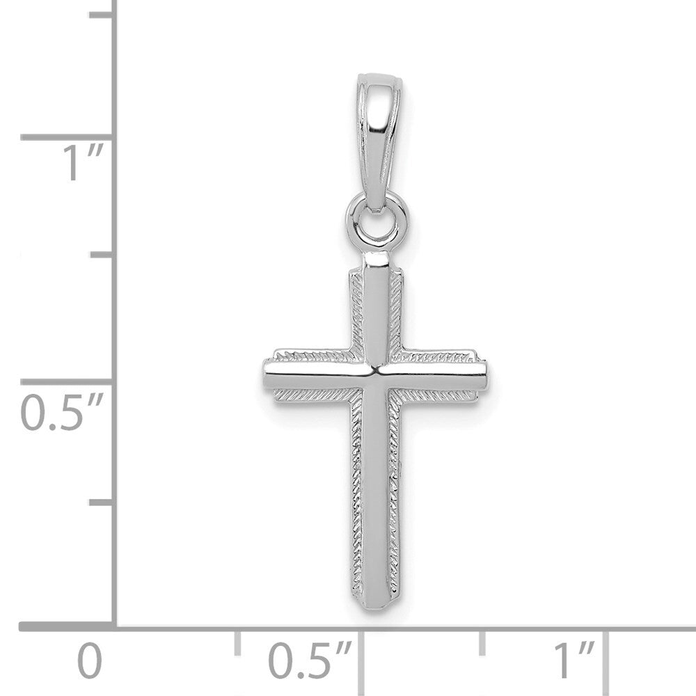 14k White Gold Polished Cross With Striped Border Pendant for Women