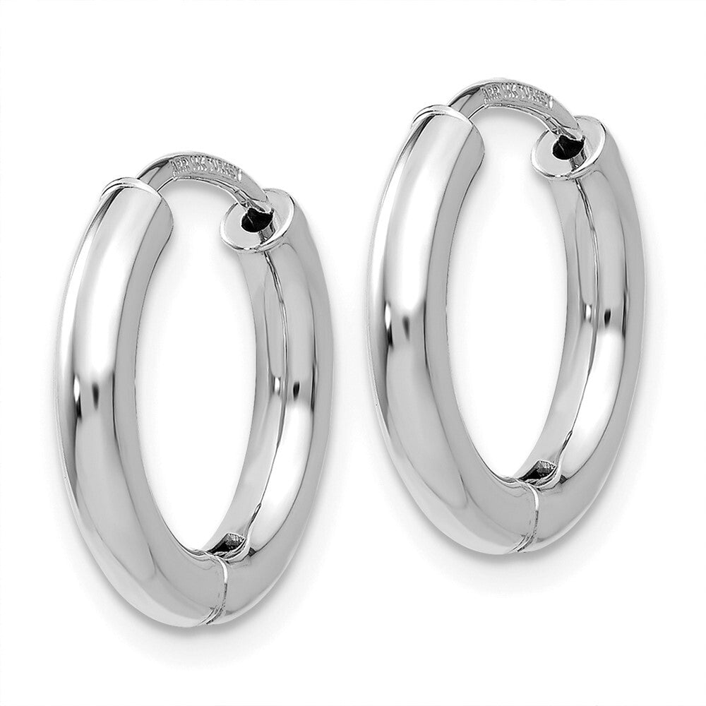 14K White Gold Polished Hollow Hinged Hoop Earrings Gift for Women