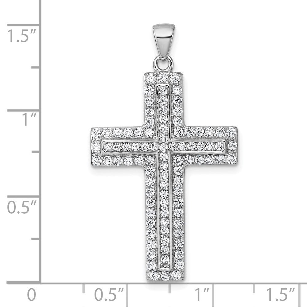 Sterling Silver Rhodium-plated White Cubic Zirconia Latin Cross Pendant