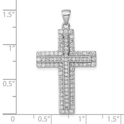 Sterling Silver Rhodium-plated White Cubic Zirconia Latin Cross Pendant